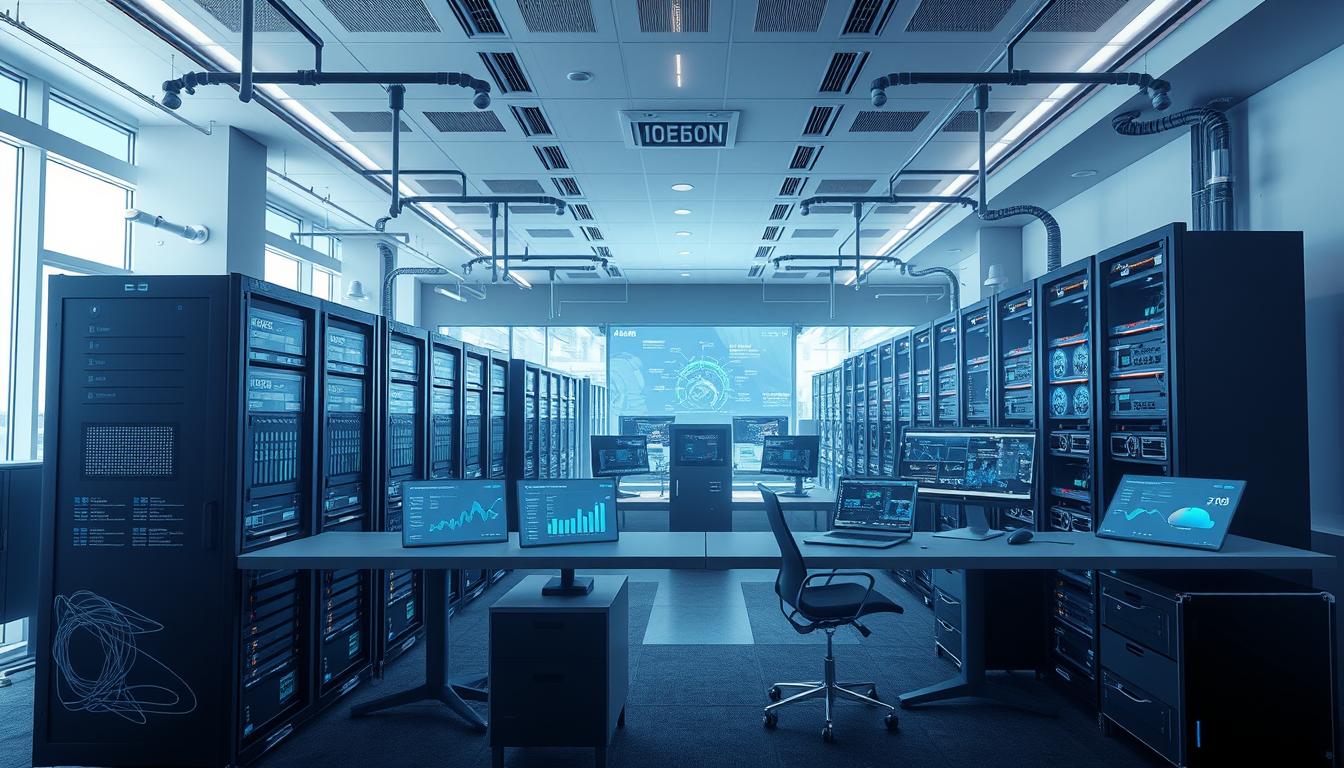 A stunning, hyper-realistic image of the EconoMix Plus Azure AI services. Set in a modern, minimalist office environment, the scene showcases a sleek array of interconnected cloud computing infrastructure and AI-powered analytics dashboards. Soft, directional lighting illuminates the intricate hardware components and elegant user interfaces, conveying a sense of technological sophistication and seamless integration. The composition emphasizes the scale and complexity of the Azure ecosystem, with various server racks, data centers, and network conduits occupying the middle and background planes. An aura of innovation and efficiency permeates the scene, reflecting Microsoft's vision for AI-driven cloud solutions.