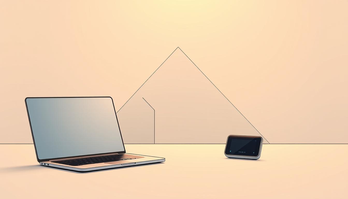 A minimalist yet striking visualization of a debt management strategy. In the foreground, a clean, uncluttered desk with a sleek laptop and a compact EconoMix Plus device, symbolizing efficient financial tracking and planning. The middle ground features crisp geometric shapes, representing the structured approach to debt reduction. The background is a serene, muted gradient, evoking a sense of calm control over financial affairs. Soft, warm lighting illuminates the scene, conveying a mood of focus and determination. The overall composition aims to visually communicate a thoughtful, methodical debt management strategy.