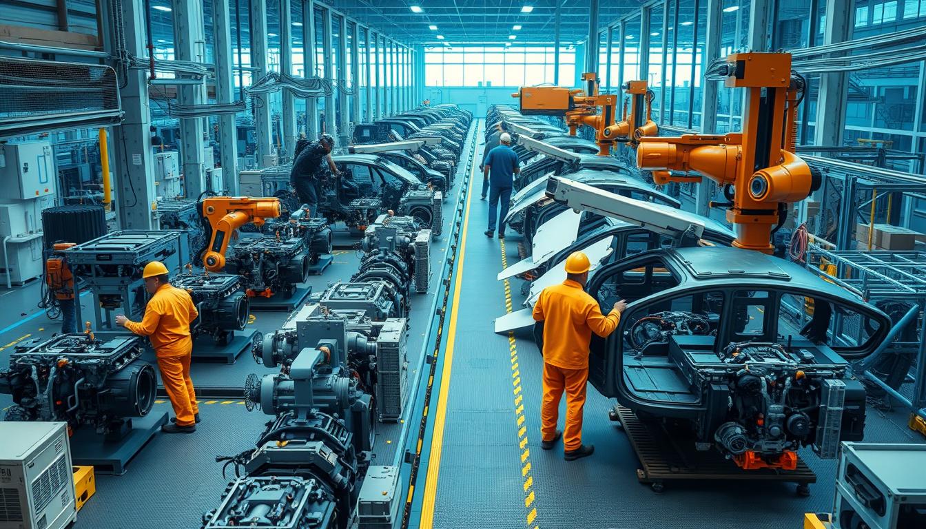 Automotive manufacturing facility being converted from traditional engine production to EV battery assembly