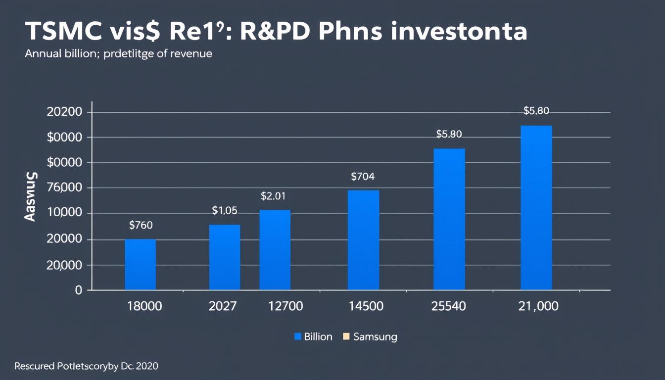 Bar chart comparing TSMC vs Samsung semiconductor R&D investments over time Bar chart comparing TSMC vs Samsung semiconductor R&D investments over time