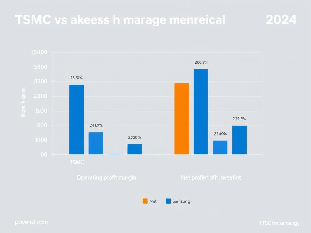 Bar chart comparing TSMC vs Samsung semiconductor financial metrics including profit margins Bar chart comparing TSMC vs Samsung semiconductor financial metrics including profit margins