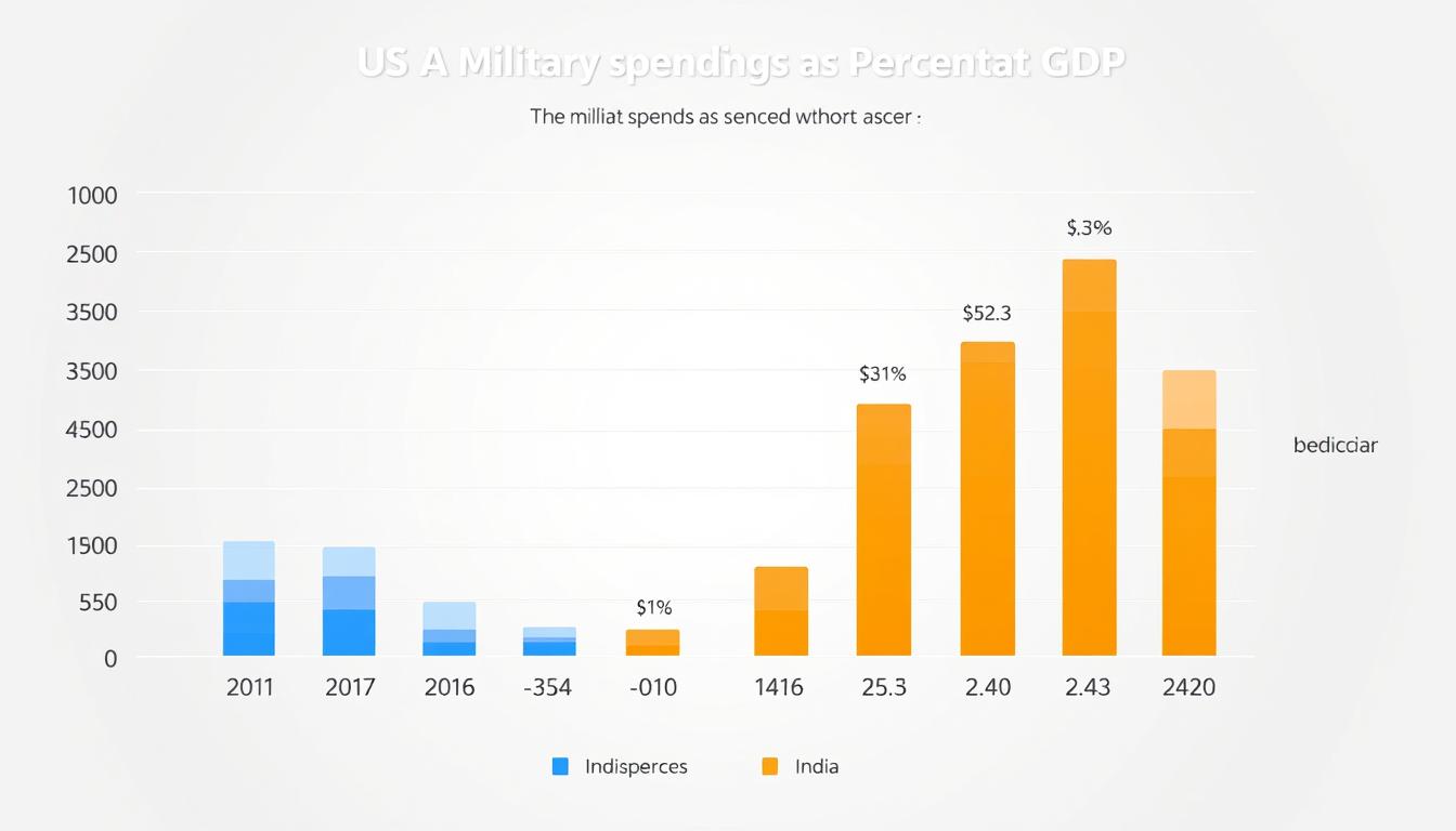 Chart showing military spending and economic growth trends for the US and India from 2013-2023