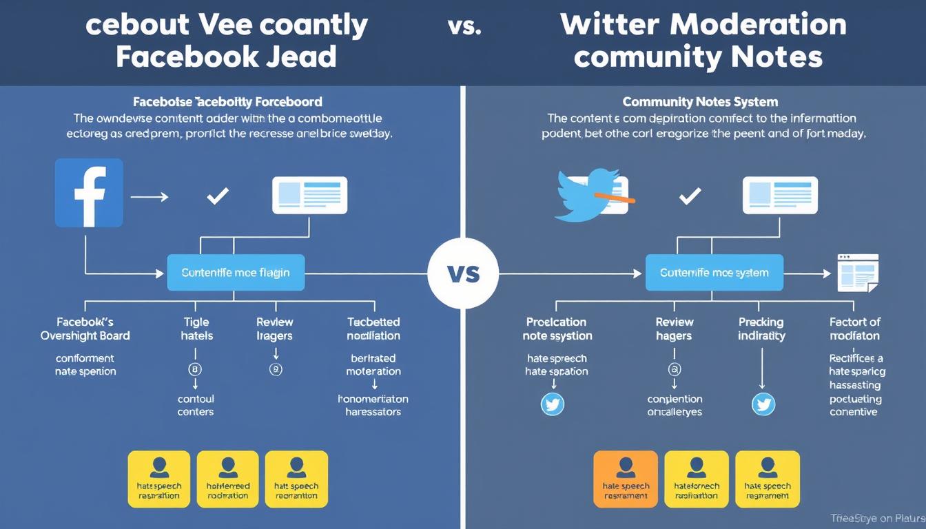 Content moderation approaches comparing Facebook vs Twitter social influence