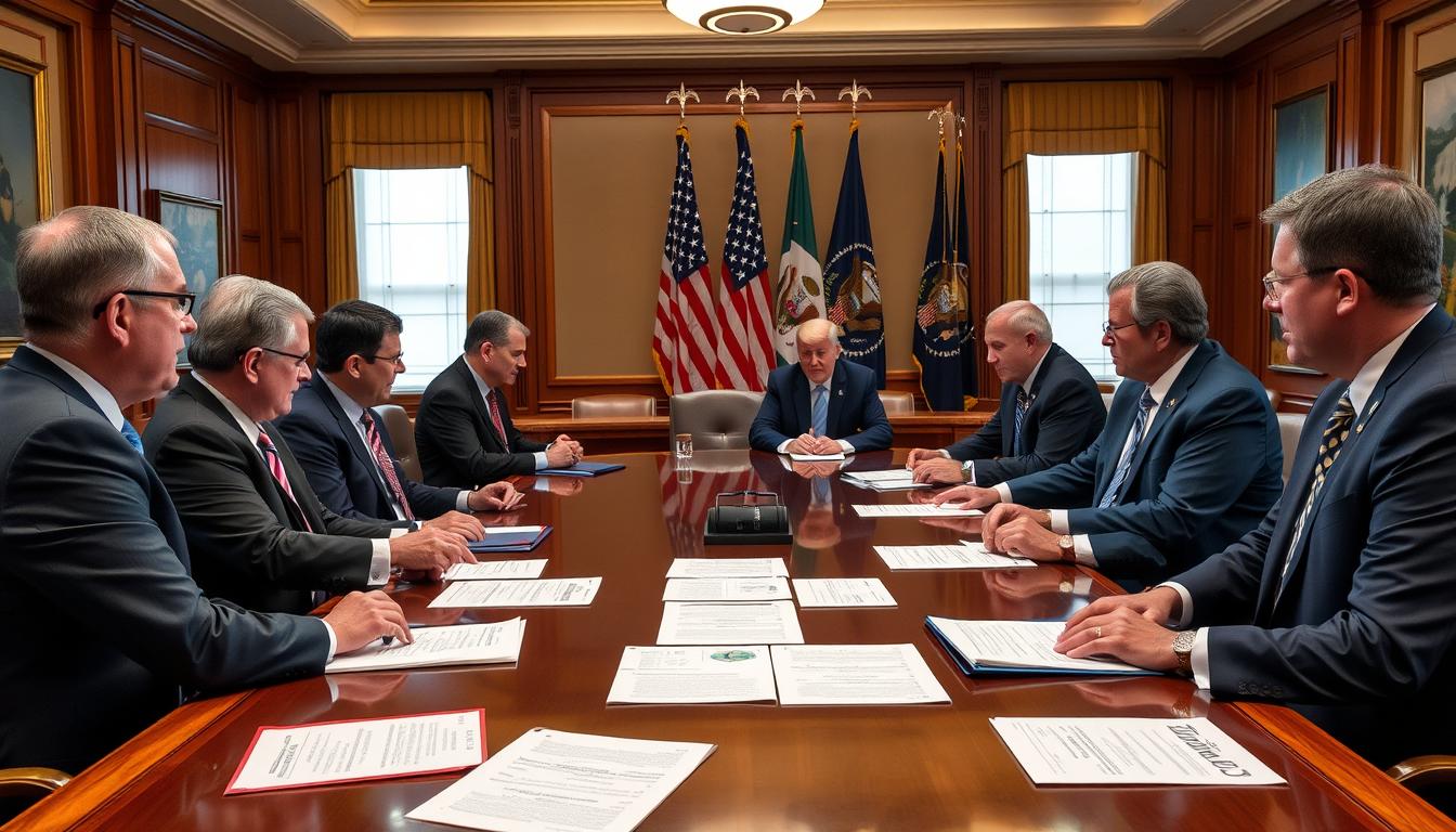 Defense industry executives meeting with government officials to discuss national security policy