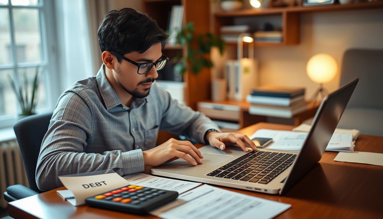 Image of a person consolidating debt on a laptop