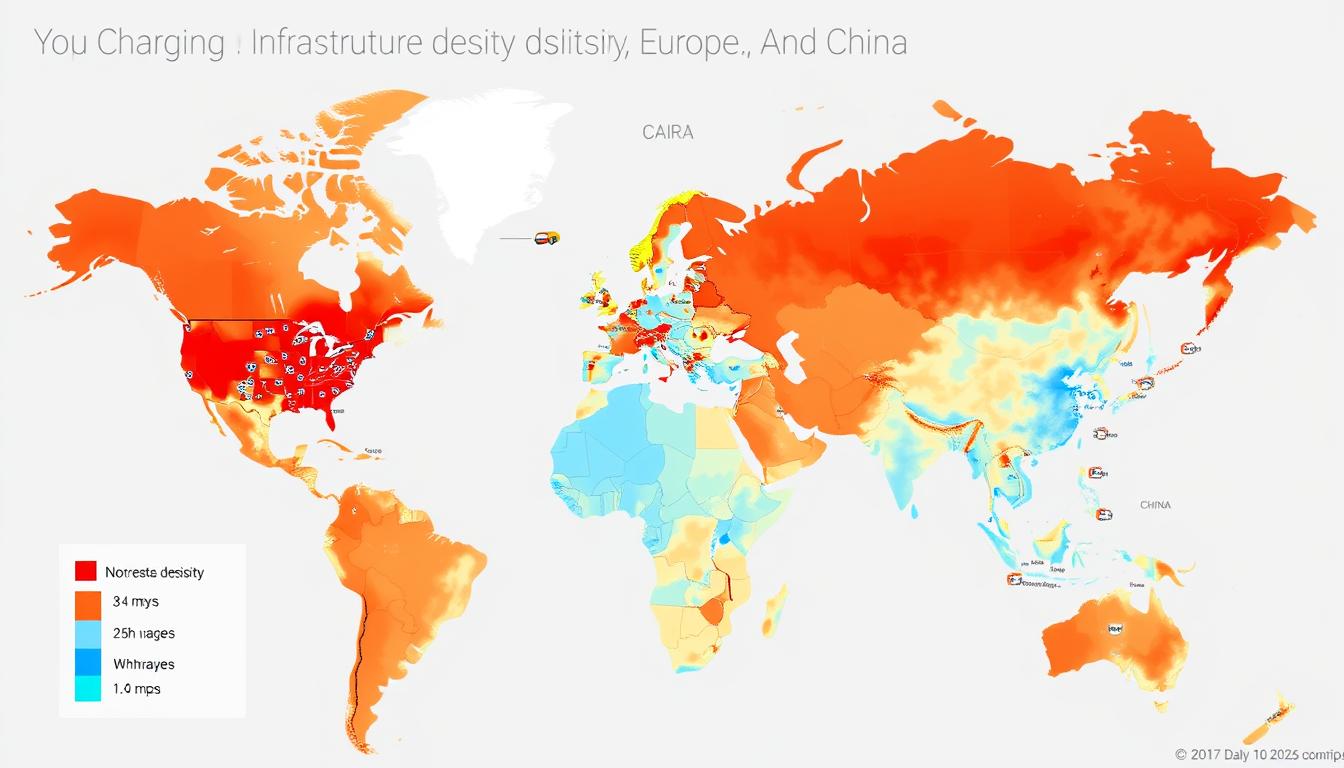 Map showing EV charging infrastructure density across different regions with urban-rural disparities highlighted Map showing EV charging infrastructure density across different regions with urban-rural disparities highlighted