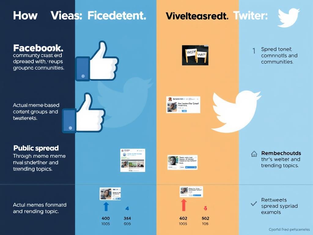 Meme culture and viral content spread on Facebook vs Twitter showing their social influence