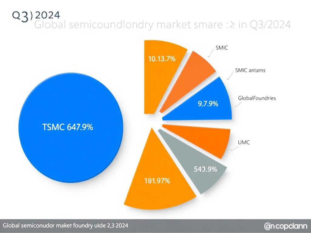 Pie chart showing TSMC vs Samsung semiconductor comparison in global foundry market share