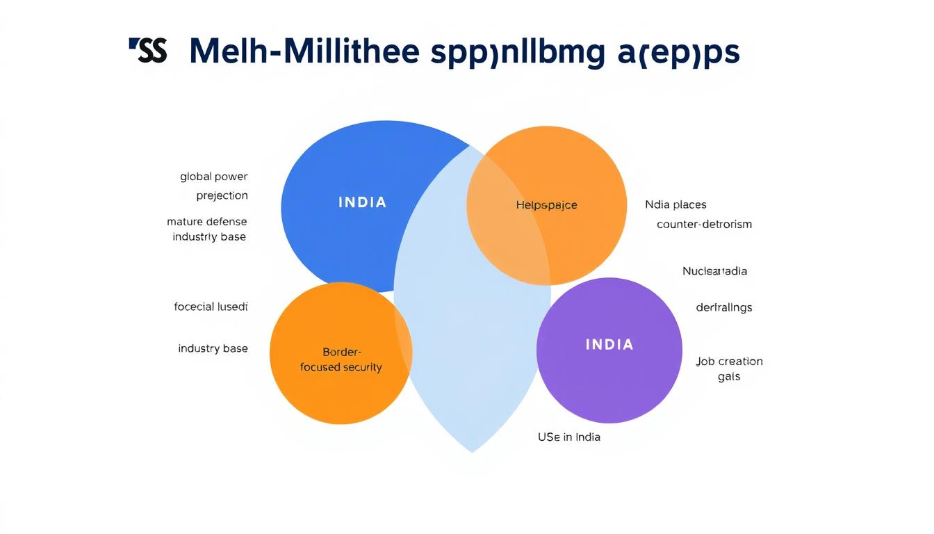 Venn diagram showing overlapping and distinct aspects of US and India military spending approaches Venn diagram showing overlapping and distinct aspects of US and India military spending approaches