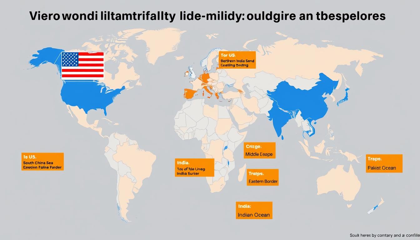 World map highlighting key geopolitical factors influencing military spending decisions World map highlighting key geopolitical factors influencing military spending decisions