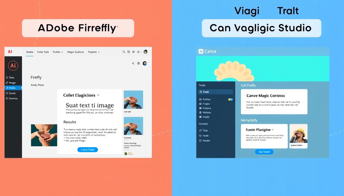 Adobe Firefly and Canva Magic Studio AI tools comparison showing generative capabilities