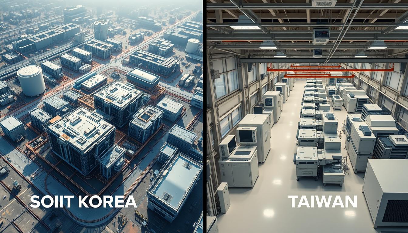 Aerial view of semiconductor manufacturing facilities in South Korea and Taiwan
