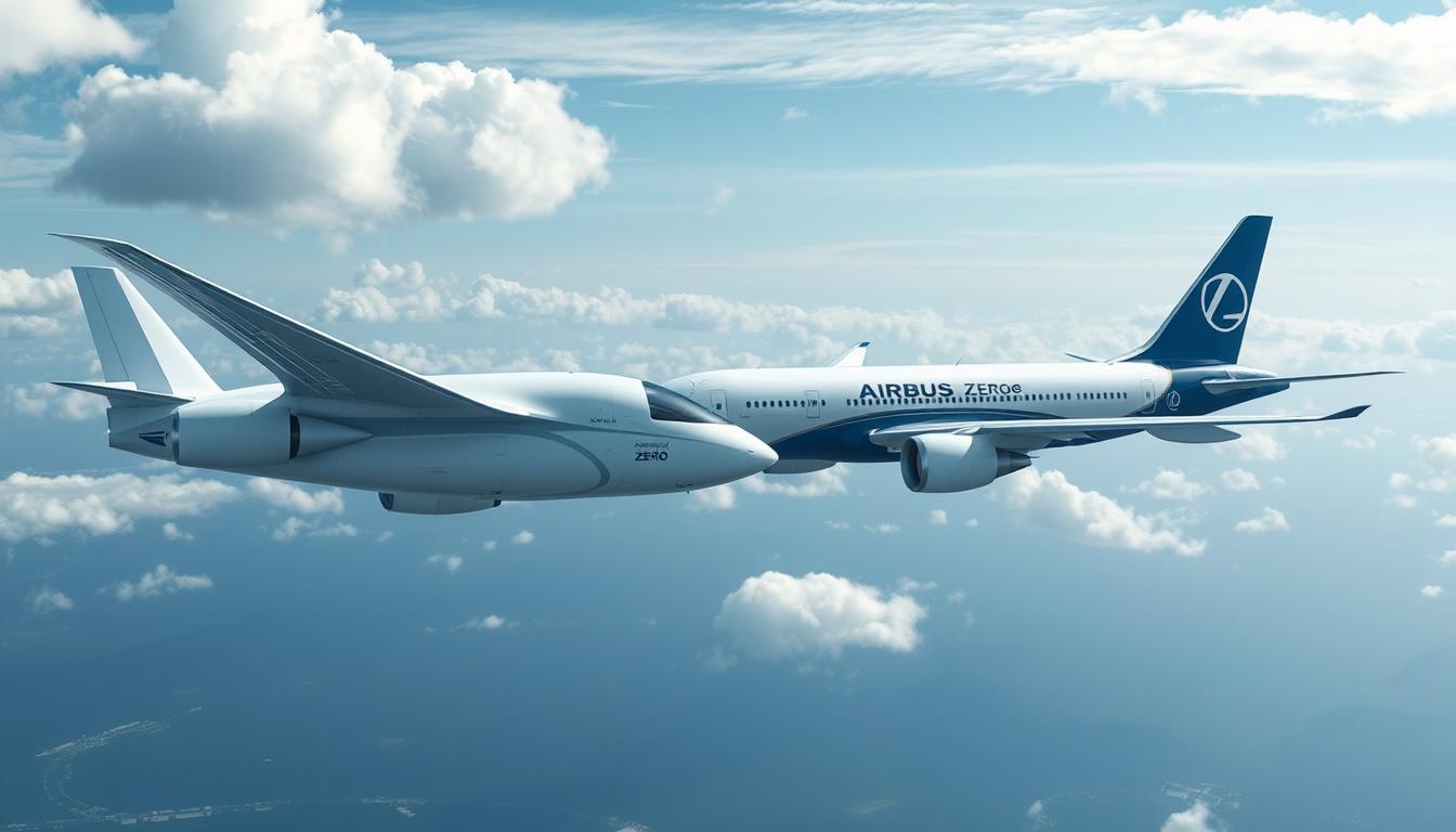 Airbus ZEROe hydrogen concept aircraft and Boeing ecoDemonstrator sustainable aviation initiatives