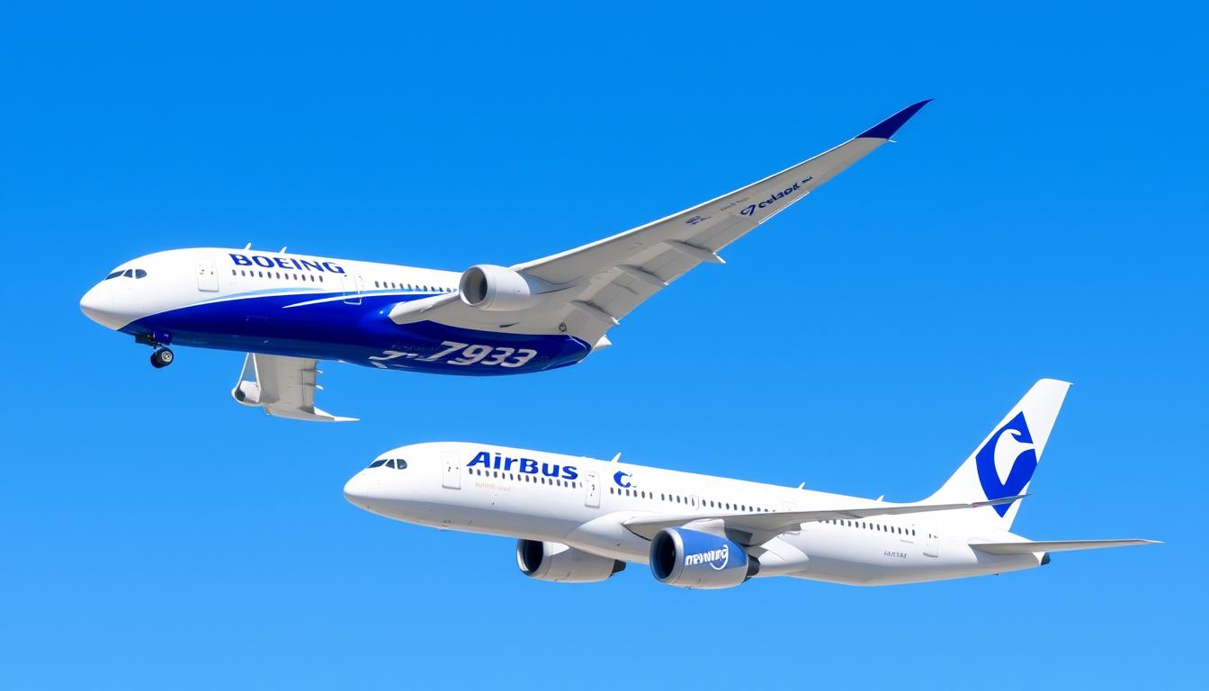 Boeing 787 Dreamliner and Airbus A350 XWB showcasing composite materials and advanced aerodynamics