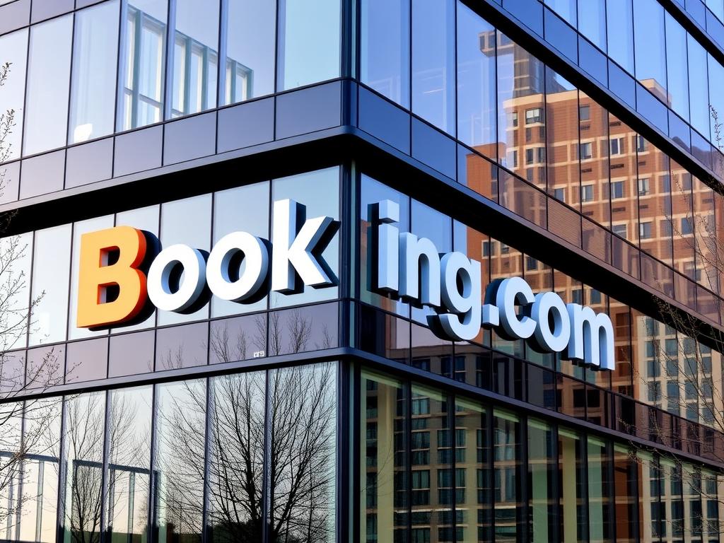 Booking.com headquarters in Amsterdam with company logo