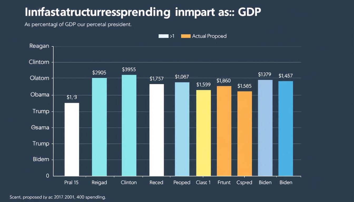 Chart comparing infrastructure spending and proposals across presidential administrations with Trump Economic Policy Comparison highlighted
