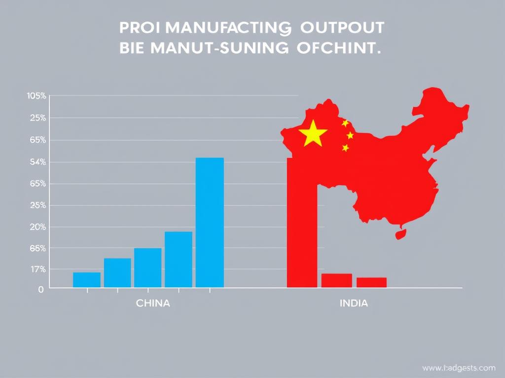 Chart comparing manufacturing output between India and China showing the India vs China industrial base comparison in terms of GDP contribution