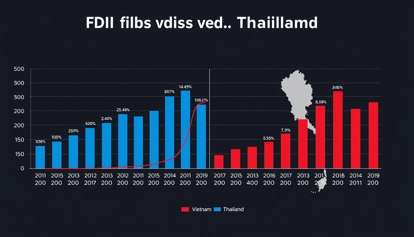 Chart showing FDI inflows comparison between Vietnam vs Thailand manufacturing hub over the past decade Chart showing FDI inflows comparison between Vietnam vs Thailand manufacturing hub over the past decade