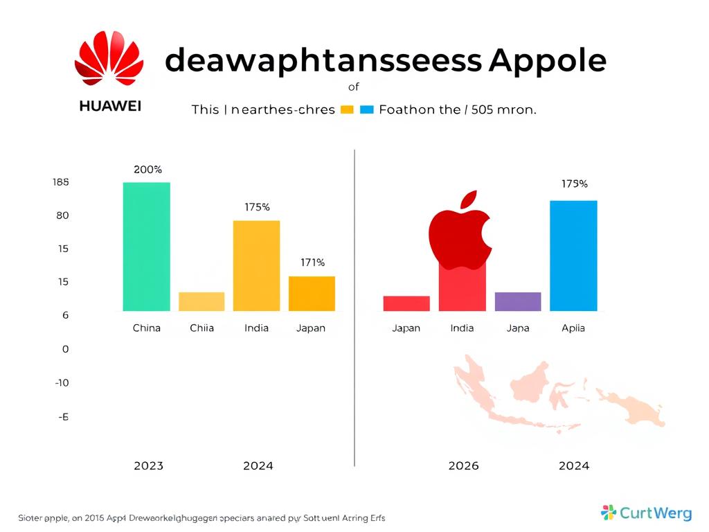 Chart showing Huawei vs Apple Asian market dominance across different countries