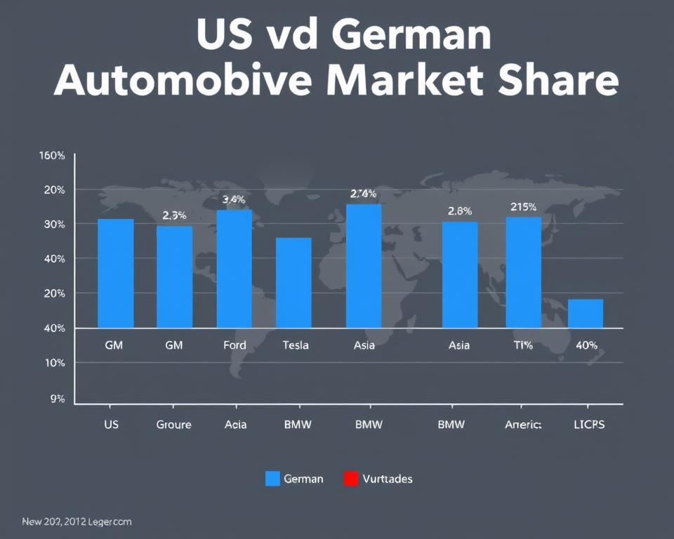 Chart showing comparative market share of US and German automakers across different global regions