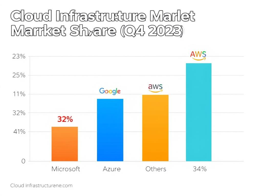 Chart showing market share comparison between Google Cloud, Microsoft Azure and other cloud providers illustrating the Google vs Microsoft AI and Cloud Services Comparison