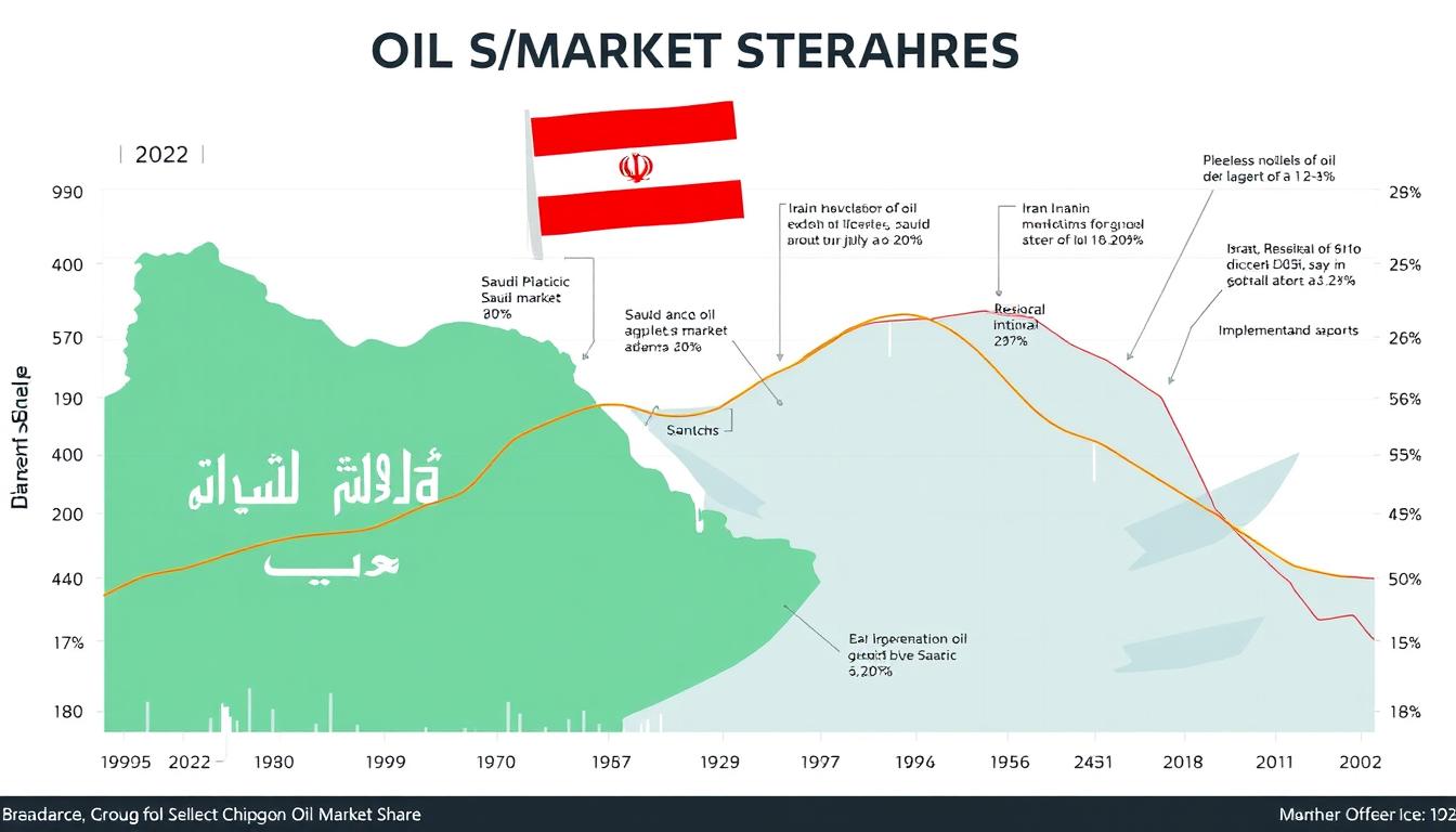 Chart showing market share comparison in Iran vs Saudi Arabia global oil market influence over time
