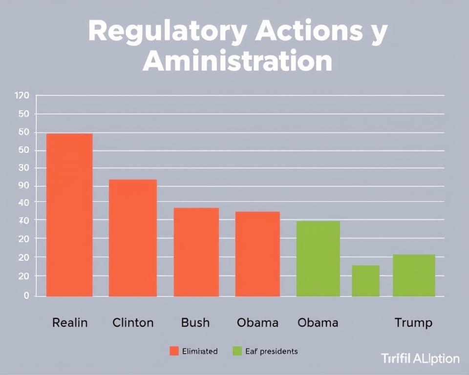 Chart showing regulatory actions across presidential administrations with Trump Economic Policy Comparison highlighted
