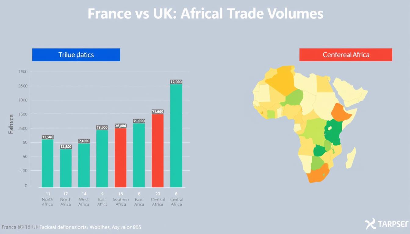 Comparative chart showing France vs UK African markets trade volumes across different regions