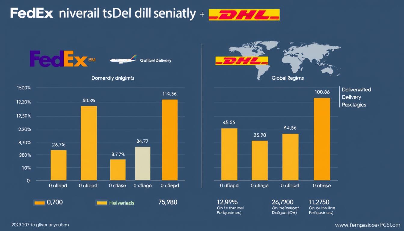 Comparison chart of FedEx vs DHL faster shipping services delivery times across different regions