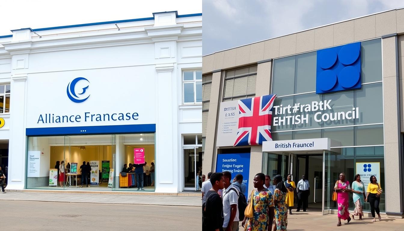 Comparison of Alliance Française and British Council cultural centers in Africa showing France vs UK African markets soft power