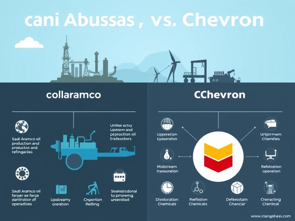 Comparison of Aramco's upstream dominance vs Chevron's integrated operations across the value chain