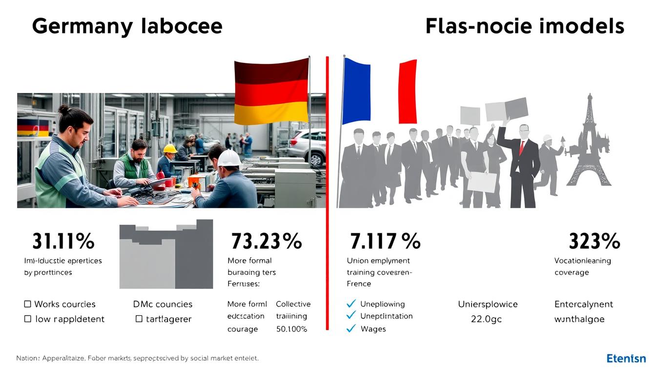 Comparison of German and French labor market models showing key differences Comparison of German and French labor market models showing key differences
