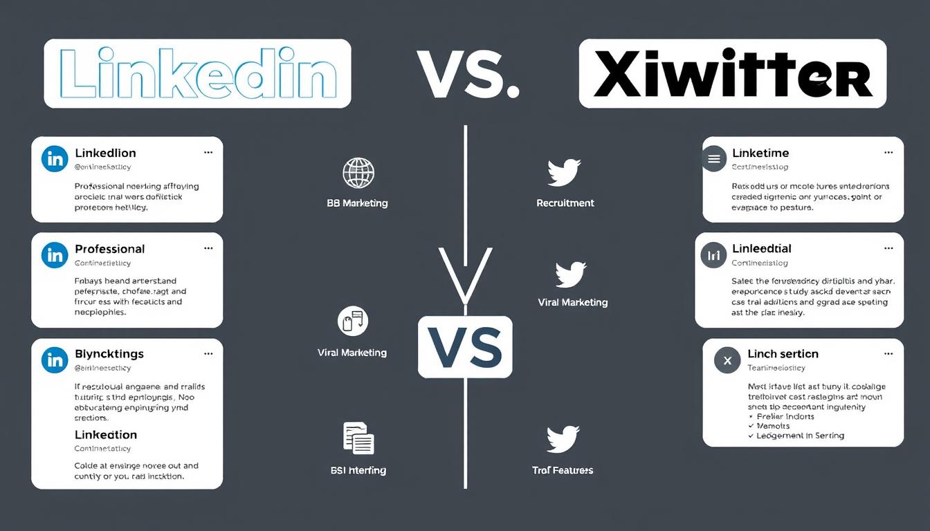 Comparison of LinkedIn vs X business market core services showing key features of each platform