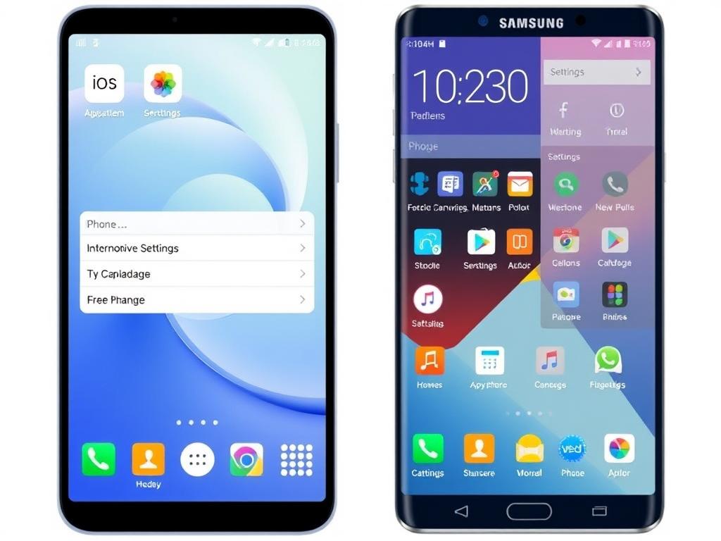 Comparison of iOS and Android interfaces highlighting user experience differences in the Apple vs Samsung smartphone market dominance Comparison of iOS and Android interfaces highlighting user experience differences in the Apple vs Samsung smartphone market dominance
