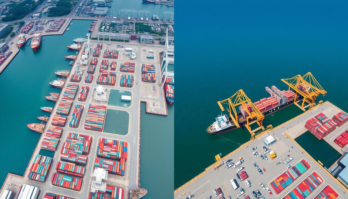 Comparison of port facilities in Vietnam and Thailand showing infrastructure differences in the Vietnam vs Thailand manufacturing hub competition Comparison of port facilities in Vietnam and Thailand showing infrastructure differences in the Vietnam vs Thailand manufacturing hub competition