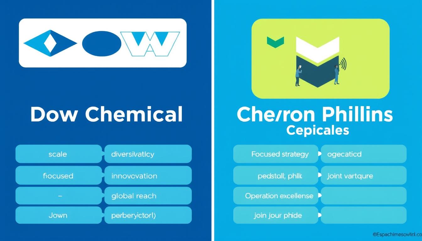 Concluding visual comparing Dow and Chevron Phillips Chemical's strategic positioning in the petrochemical market Concluding visual comparing Dow and Chevron Phillips Chemical's strategic positioning in the petrochemical market