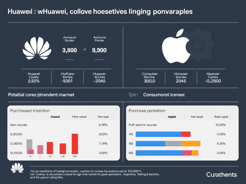 Consumer perception survey results comparing Huawei and Apple brand loyalty in Asian markets