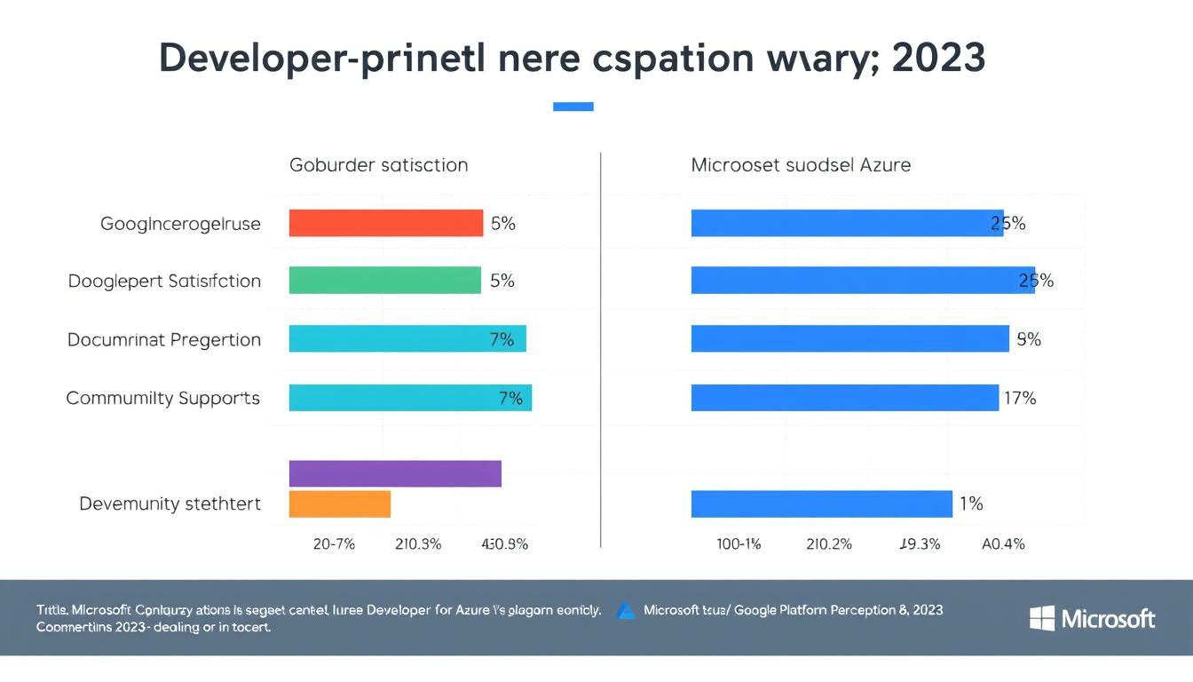 Developer survey results showing preferences between Google Cloud and Microsoft Azure platforms for the Google vs Microsoft AI and Cloud Services Comparison Developer survey results showing preferences between Google Cloud and Microsoft Azure platforms for the Google vs Microsoft AI and Cloud Services Comparison