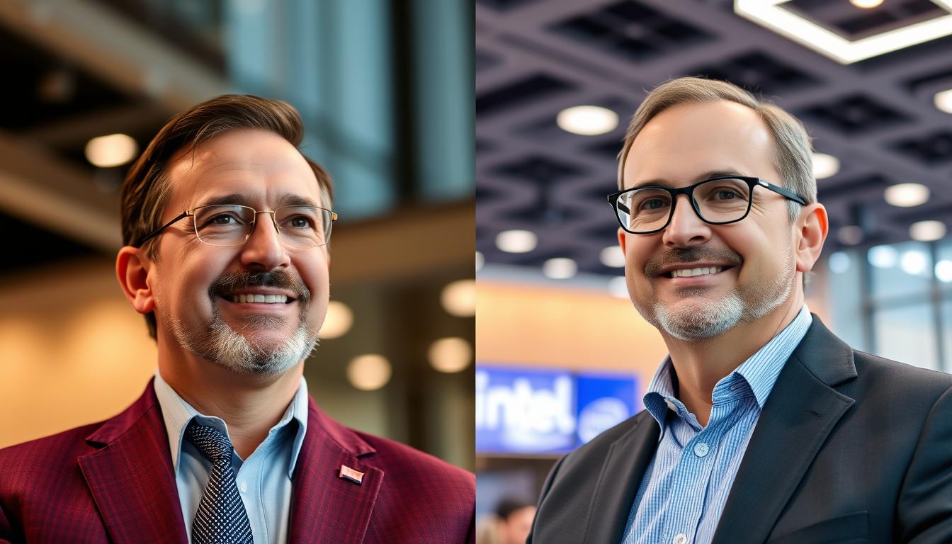Executive leadership comparison showing vision for Qualcomm vs Intel semiconductor market future Executive leadership comparison showing vision for Qualcomm vs Intel semiconductor market future