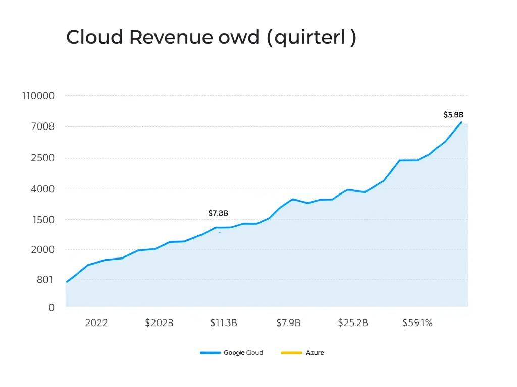 Financial chart comparing Google Cloud and Microsoft Azure revenue growth trends for the Google vs Microsoft AI and Cloud Services Comparison Financial chart comparing Google Cloud and Microsoft Azure revenue growth trends for the Google vs Microsoft AI and Cloud Services Comparison