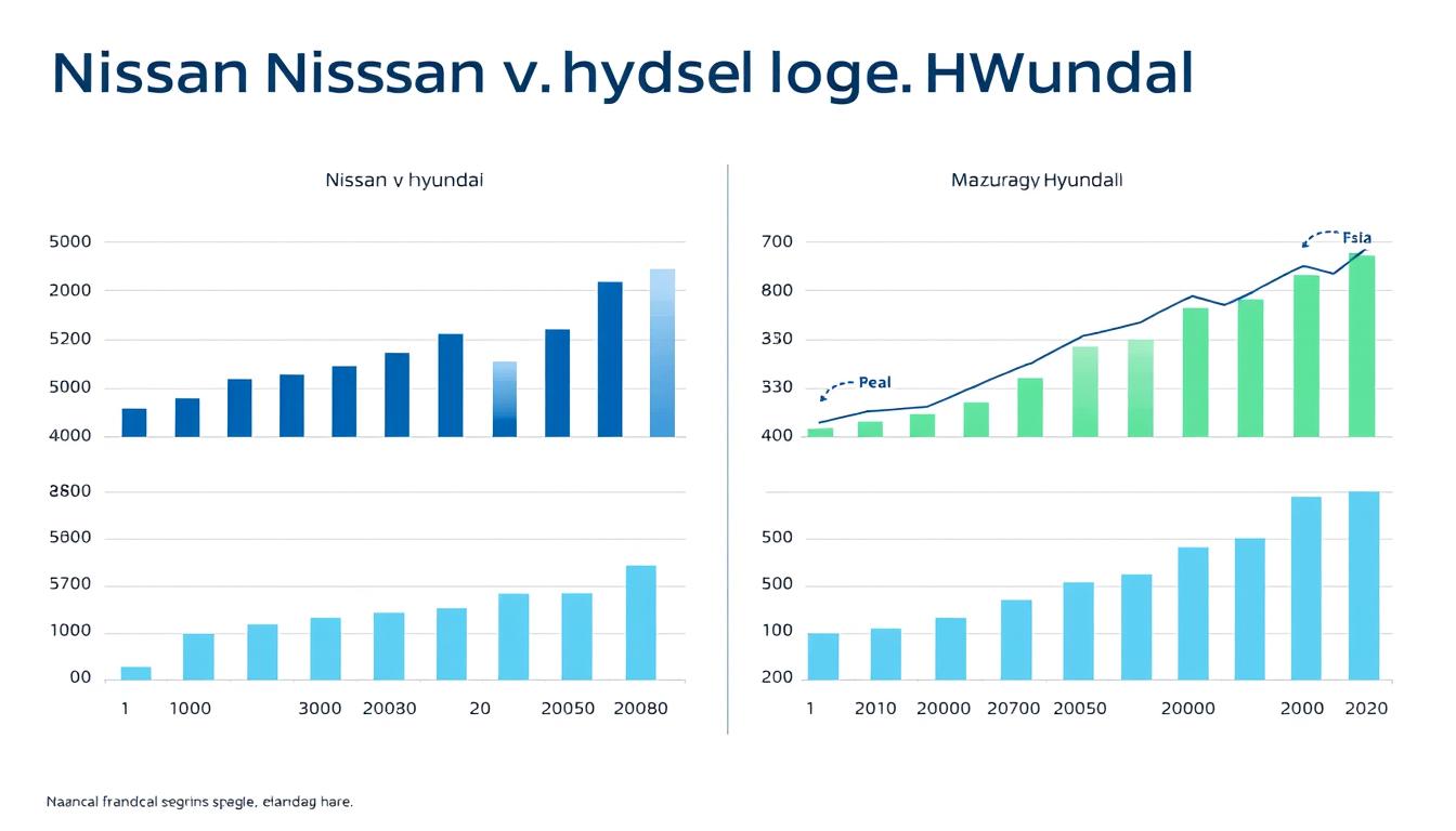 Financial charts showing investment and revenue growth in the hybrid car race between Nissan and Hyundai Financial charts showing investment and revenue growth in the hybrid car race between Nissan and Hyundai
