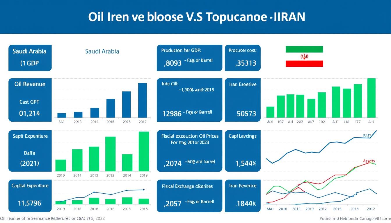 Financial comparison chart showing economic indicators in the Iran vs Saudi Arabia global oil market influence analysis Financial comparison chart showing economic indicators in the Iran vs Saudi Arabia global oil market influence analysis