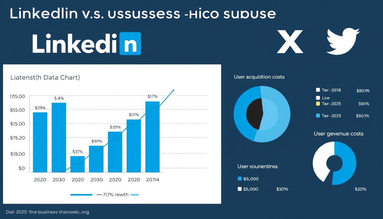 Financial performance chart comparing LinkedIn vs X business market revenue and growth metrics