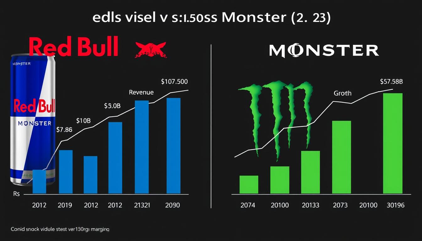 Financial performance chart comparing Red Bull vs Monster energy drink revenue and growth