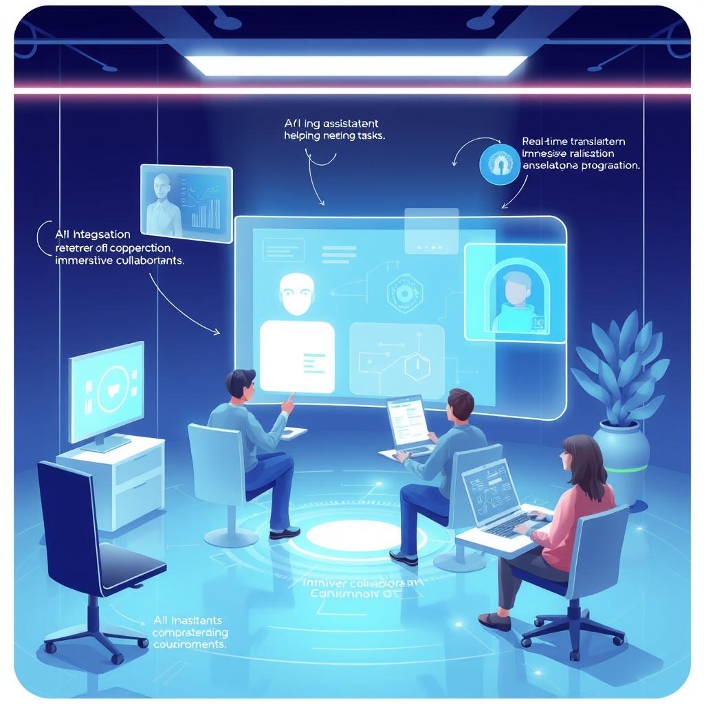 Future of work concept showing AI-enhanced collaboration Future of work concept showing AI-enhanced collaboration