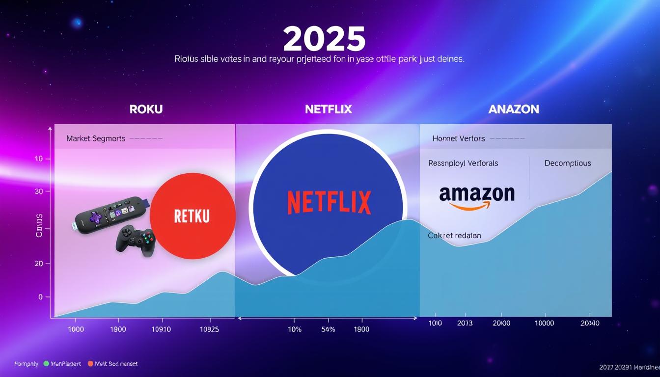 Future outlook visualization for streaming market showing Roku's potential growth trajectory versus Netflix and Amazon Future outlook visualization for streaming market showing Roku's potential growth trajectory versus Netflix and Amazon