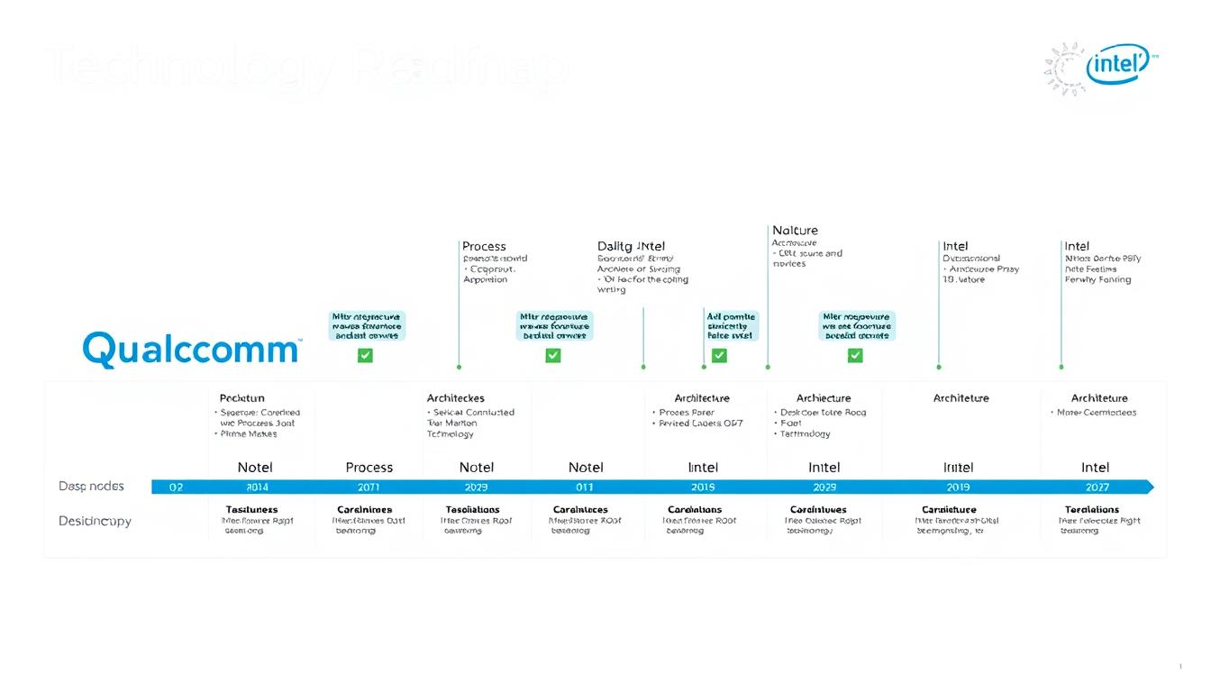 Future technology roadmap visualization comparing Qualcomm vs Intel semiconductor market strategies Future technology roadmap visualization comparing Qualcomm vs Intel semiconductor market strategies