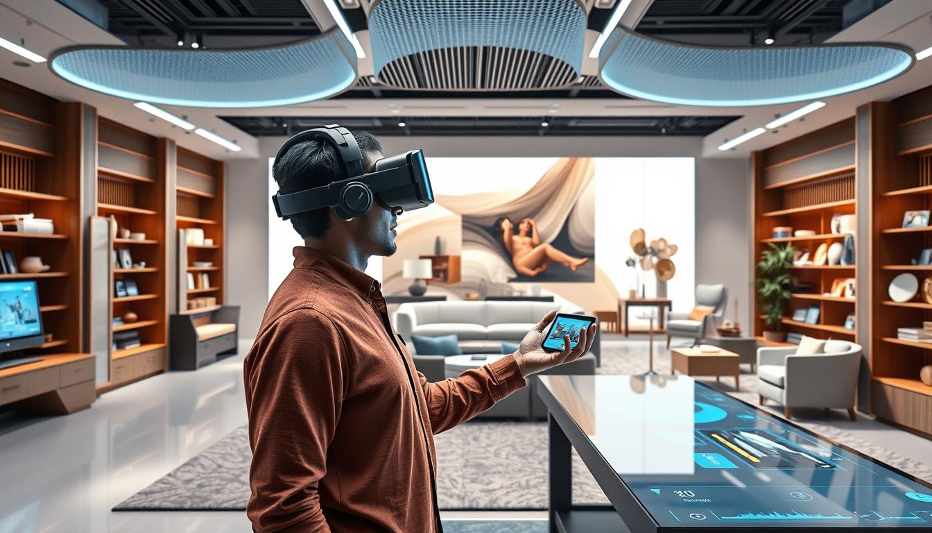 Futuristic retail concept showing digital integration in furniture shopping