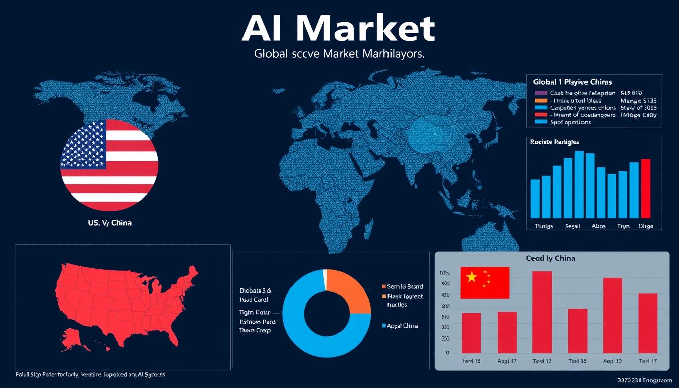 Global artificial intelligence market share visualization showing US and China dominance Global artificial intelligence market share visualization showing US and China dominance