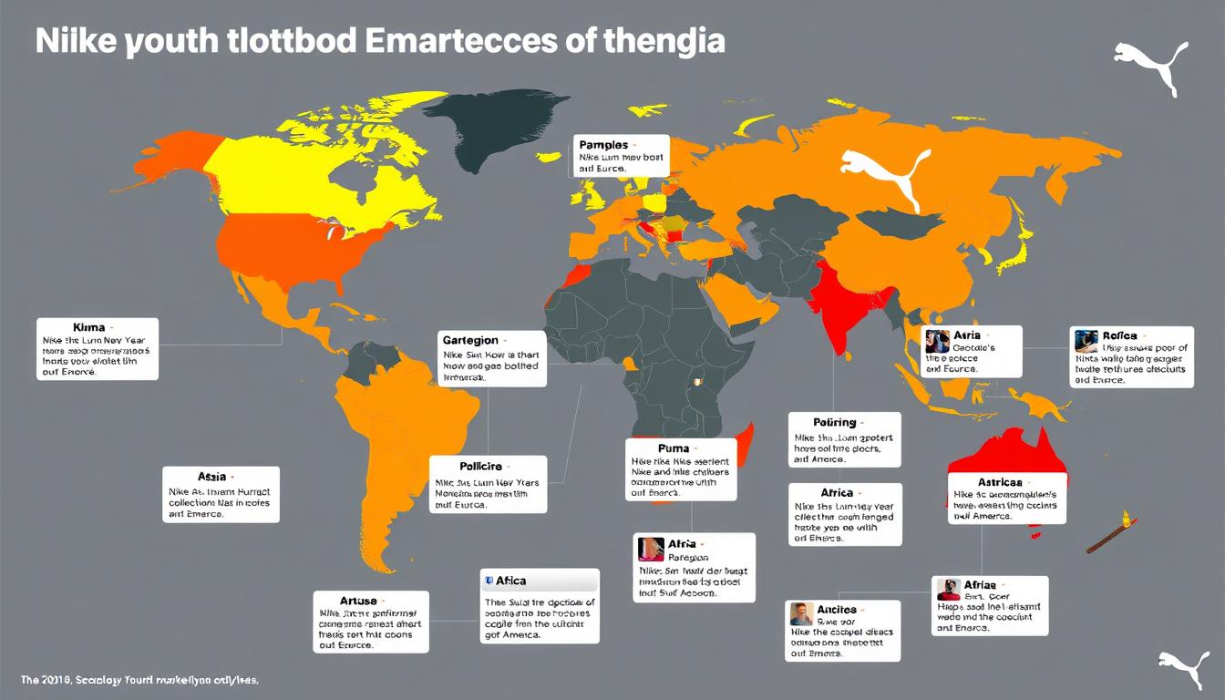 Global map showing Nike and Puma's regional adaptation strategies for youth markets